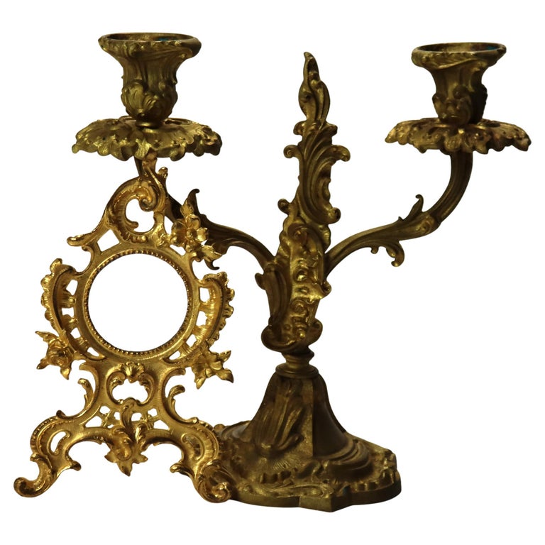 Two Antique French Gilt Bronze Candelabra & Frame C1890
