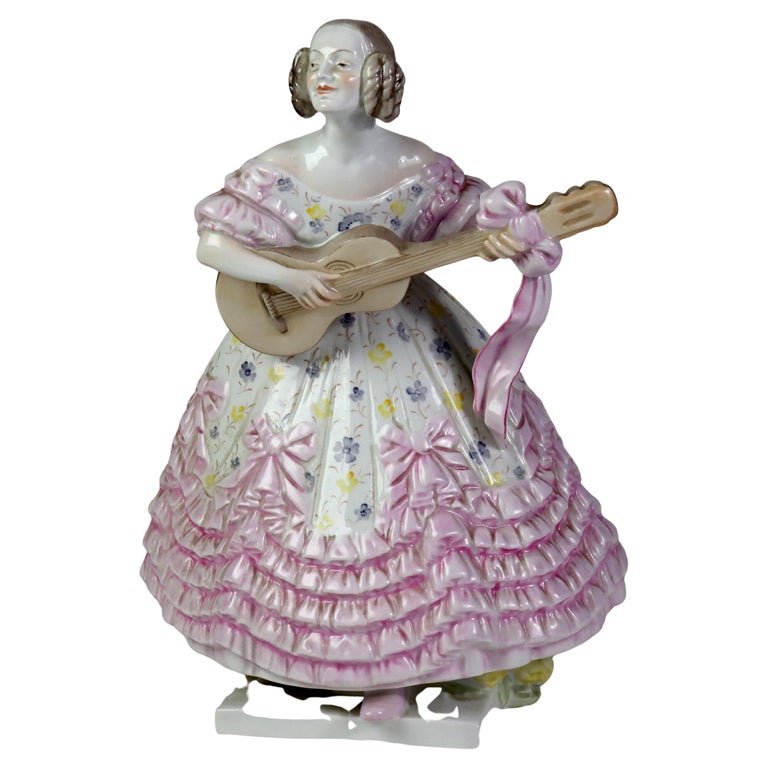 Antique Herend Porcelain Female Guitarist Figure C1850