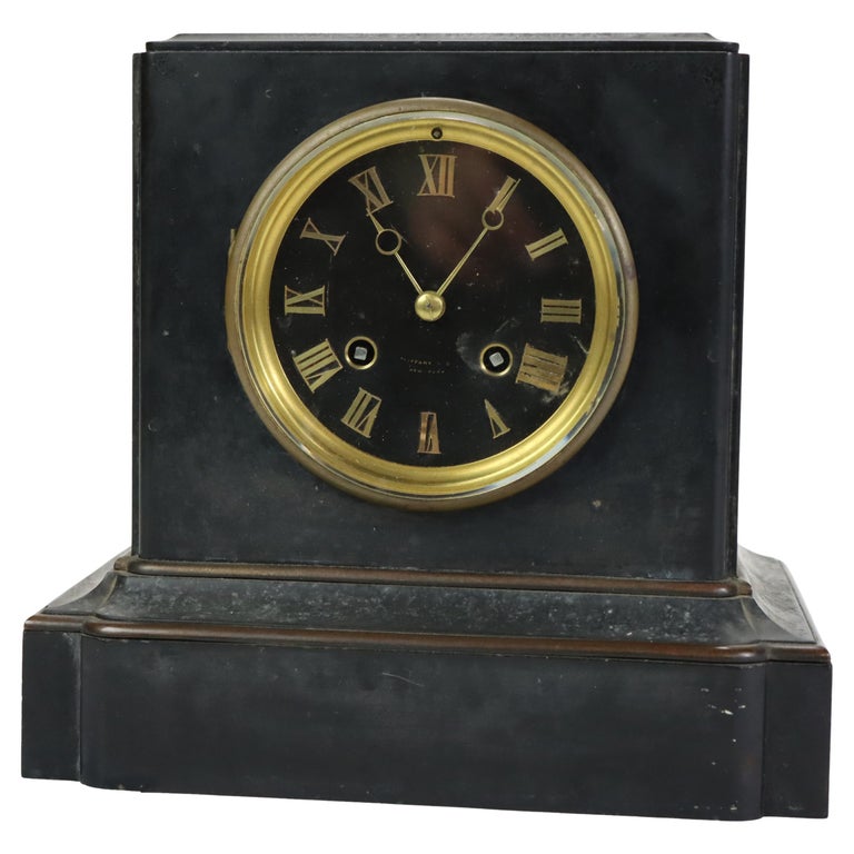 Antique Tiffany & Co. Slate Mantle Clock Signed 19thC
