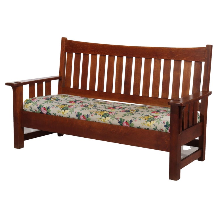 Antique Limbert Arts & Crafts Mission Oak Drop Down Sofa C1910
