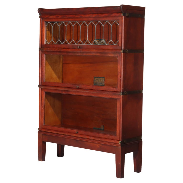 Globe Wernicke Arts & Crafts Mahogany & Leaded Glass Barrister Bookcase c1920