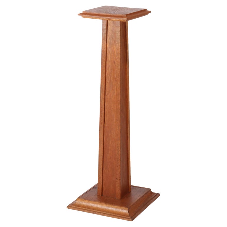 Antique Arts & Crafts Oak Sculpture Display Pedestal C1920