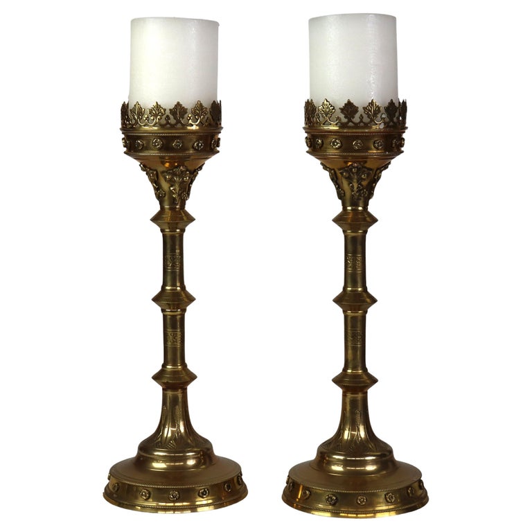 Pair Of Antique Moorish Gilt Bronze Candlesticks Unsigned C1900