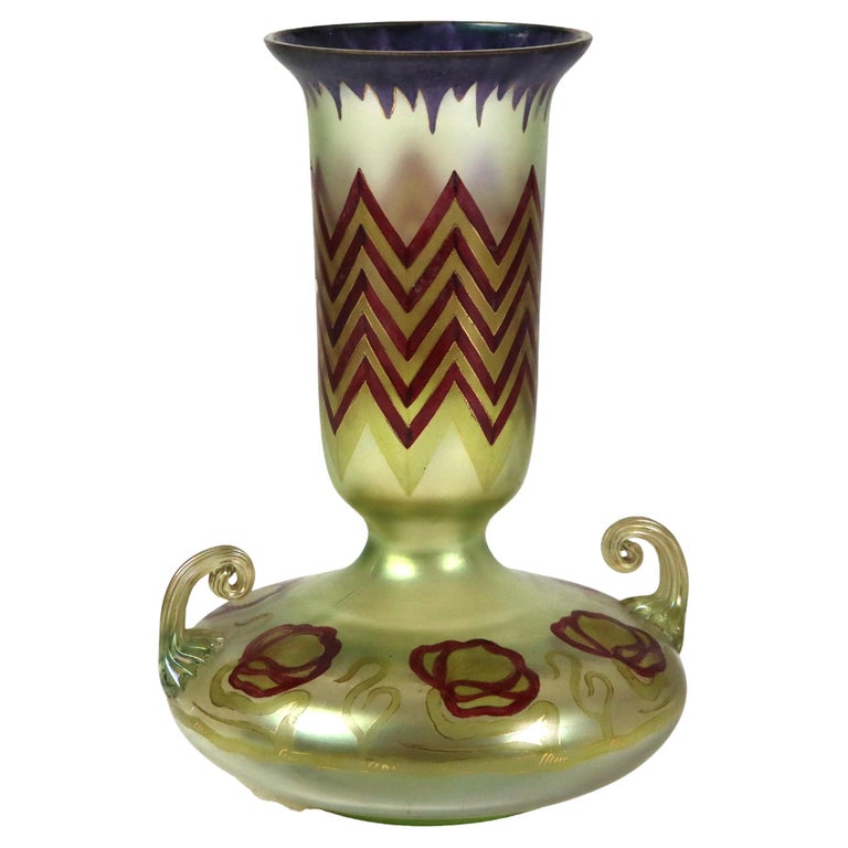 Antique Loetz Egyptian Revival Polychromed Art Glass Vase Unsigned C1930