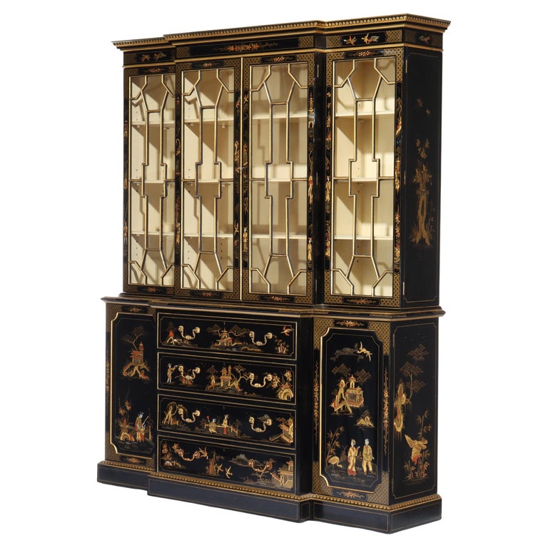 S. Hille & Co. English Ebonized & Gilt Chinoiserie Decorated Cupboard c1930