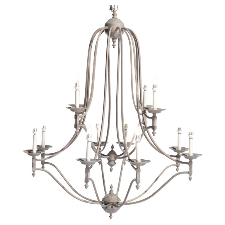 Oversized 12-Arm Iron Chandelier, 20th C