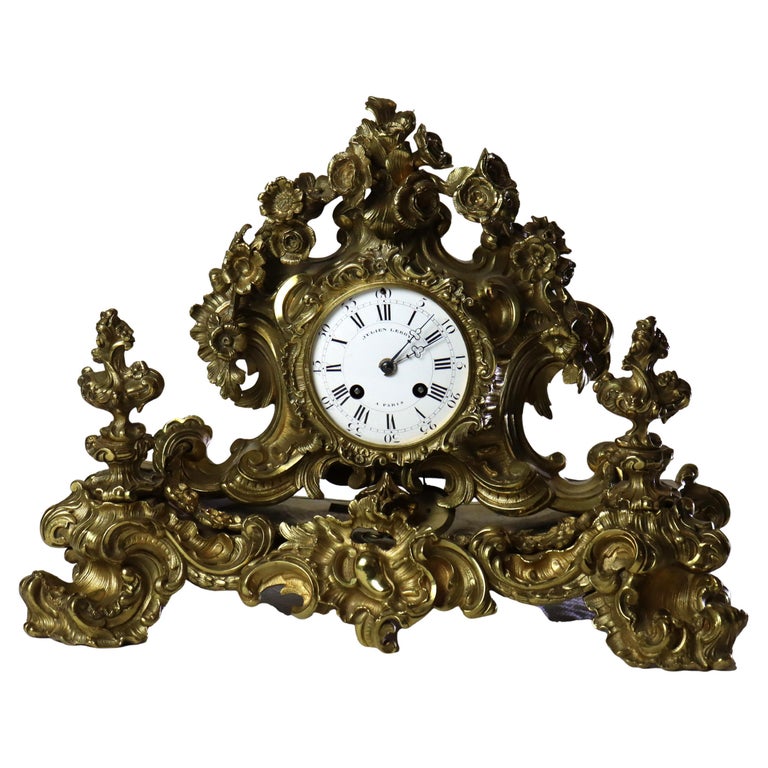 Antique Julien Leroy French Louis XIV Rococo Gilt Bronze Mantle Clock c1820