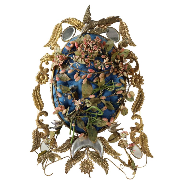 Antique French Victorian Figural & Floral Brass & Mirrored Marriage Crown c1890
