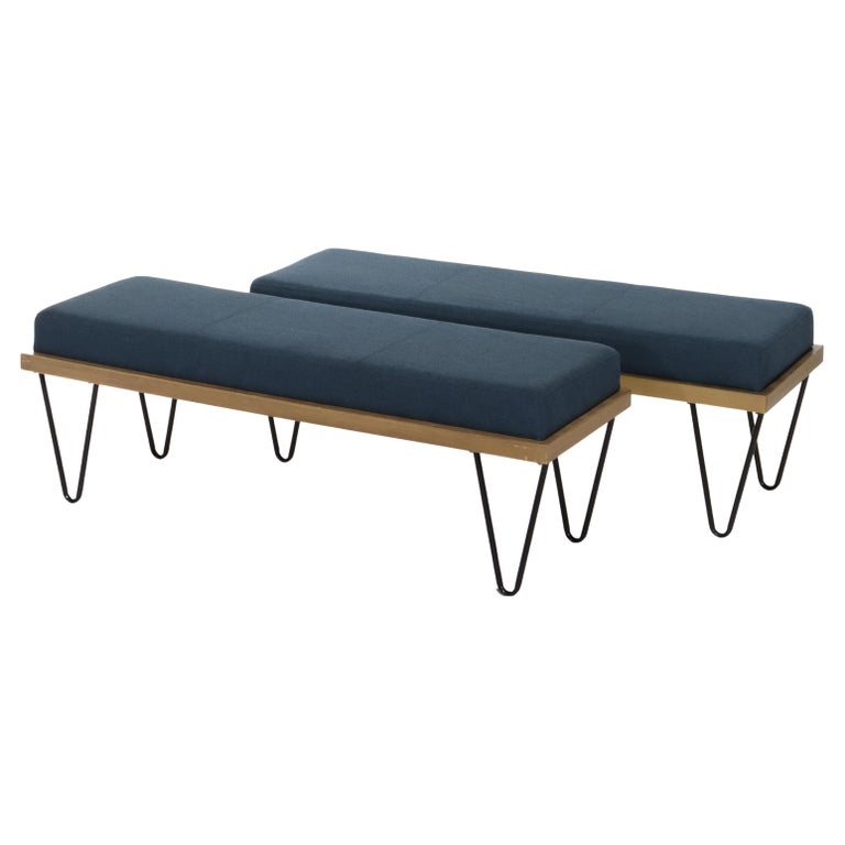 Pair Mid Century Modern Nobel House Home Furnishings Upholstered Benches C1960