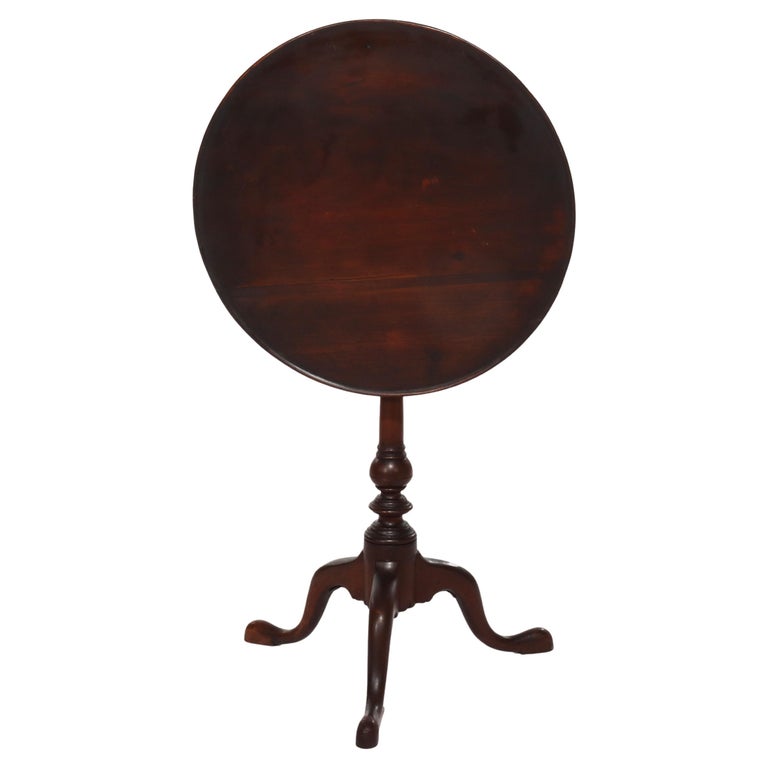 Antique Queen Anne Mahogany Revolving Tilt Top Table With Bird Cage 19thC
