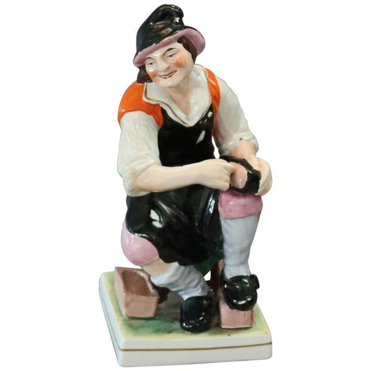 Antique English Staffordshire Hand Painted Figural Porcelain Cobbler, circa 1860