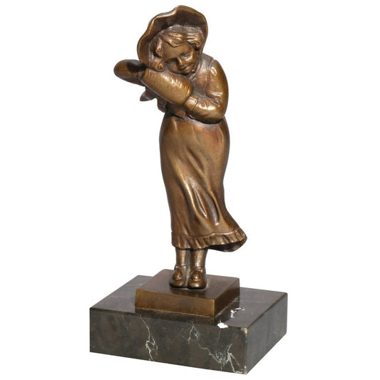 Antique Figural Bronze Portrait Sculpture of Young Girl, circa 1910