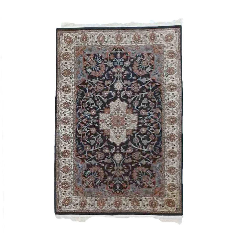 Tabriz Oriental Wool Rug, Blue & White, 20th C