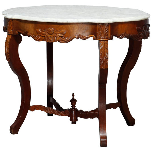Antique Victorian Turtle Top Marble Top Mahogany & Walnut Lamp Table, Circa 1860
