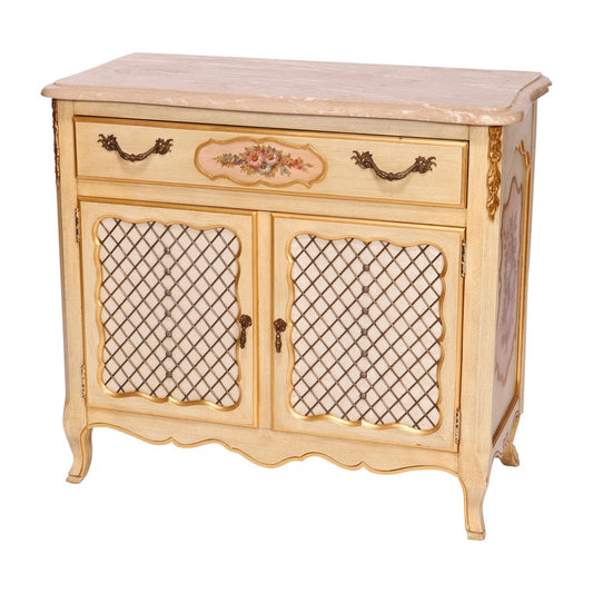 French Provincial Style Polychrome, Gilt & Marble Commode by Kozak Studios 20th C