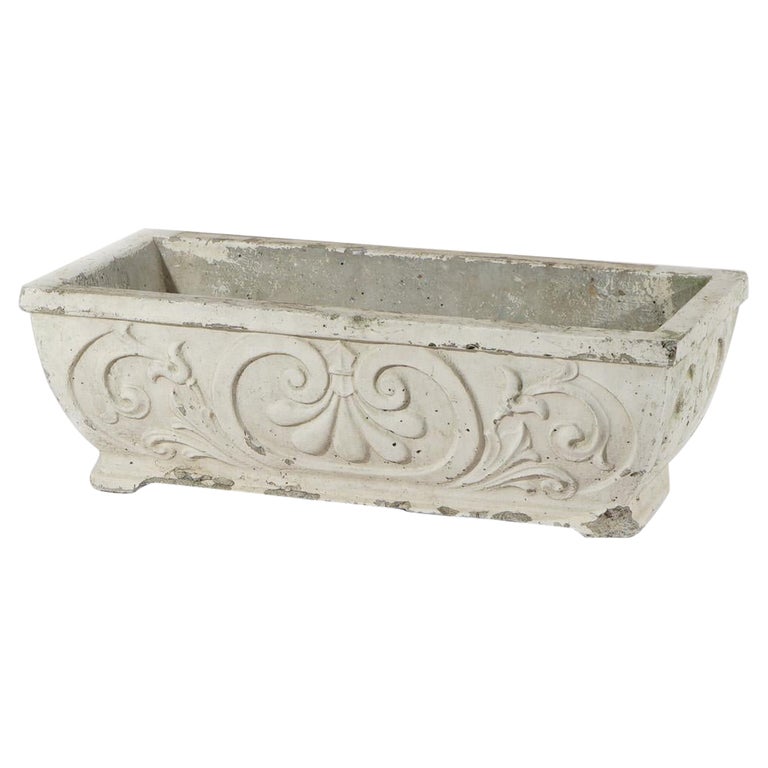 Cast Hardstone Long Garden or Patio Planter with Scroll Work in Relief 20th C