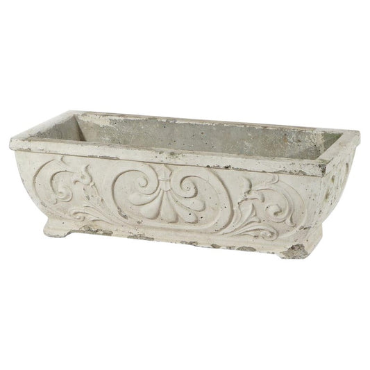 Cast Hardstone Long Garden or Patio Planter with Scroll Work in Relief 20th C