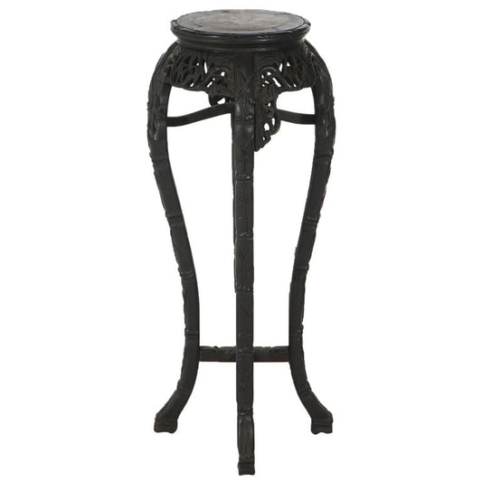Antique Chinese Tall Carved Hardwood & Rouge Marble Table C1910