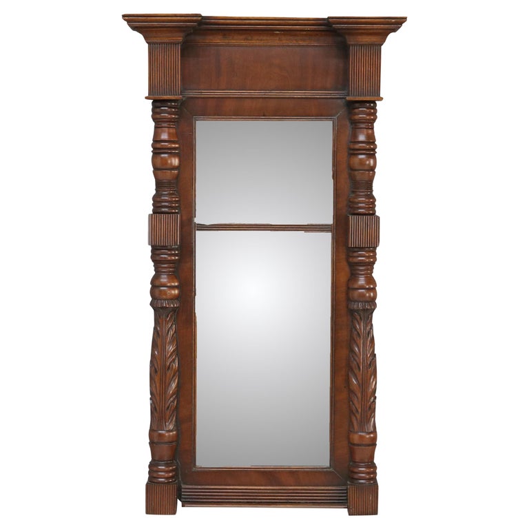 American Empire Federal Foliate Carved Mahogany Trumeau Wall Mirror C1835
