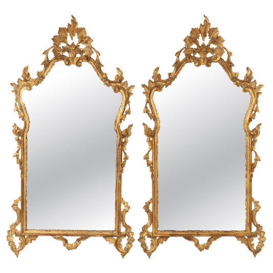 Pair of Antique French Louis XIV Gilt Wood Mirrors C1920