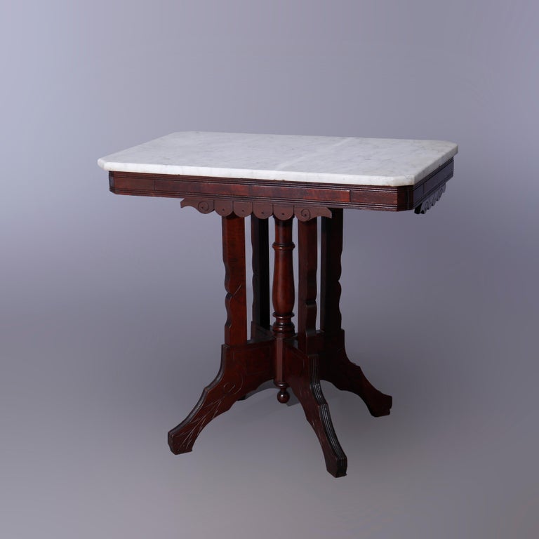 Antique Eastlake Walnut, Burl & Marble Parlor Table c1890