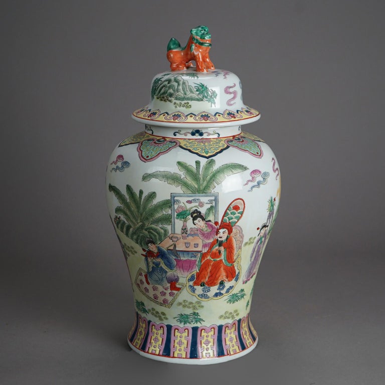 Large Porcelain Chinese Urn with Hand Enameled Decoration 20thC