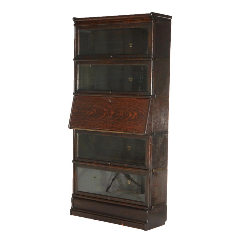 Antique Arts & Crafts Macey Five Stack Oak Barrister Bookcase & Desk c1920