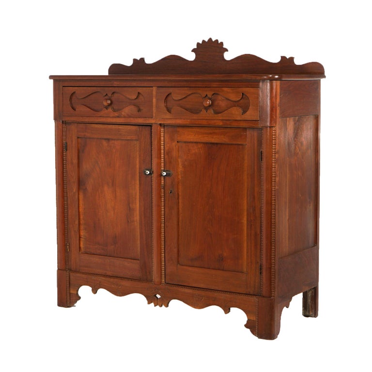 Antique Walnut Carved Country Sideboard 19th C