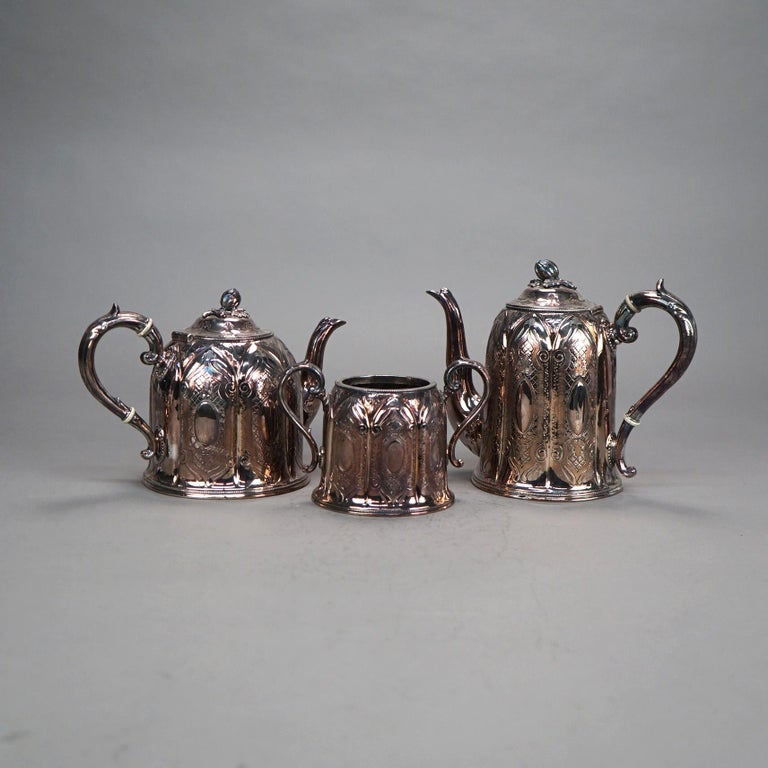 Three Piece Antique Silver Plated Tea Set C1890