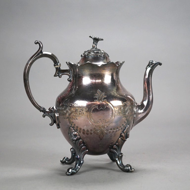 Antique Figural & Footed Silver Plated Teapot C1890