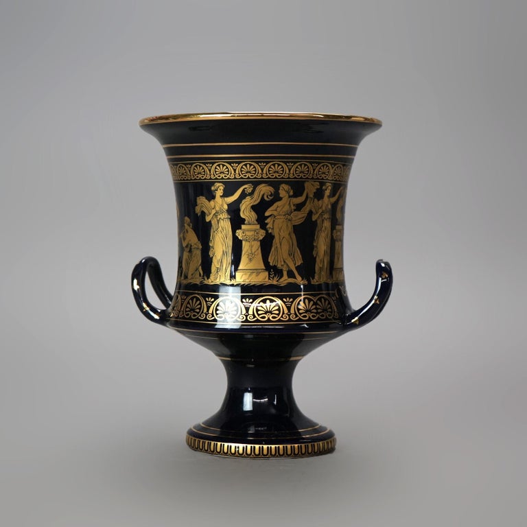 Grecian I. Spyropoulos Greek Neoclassical Gilt Porcelain Urn with Figures 20thC