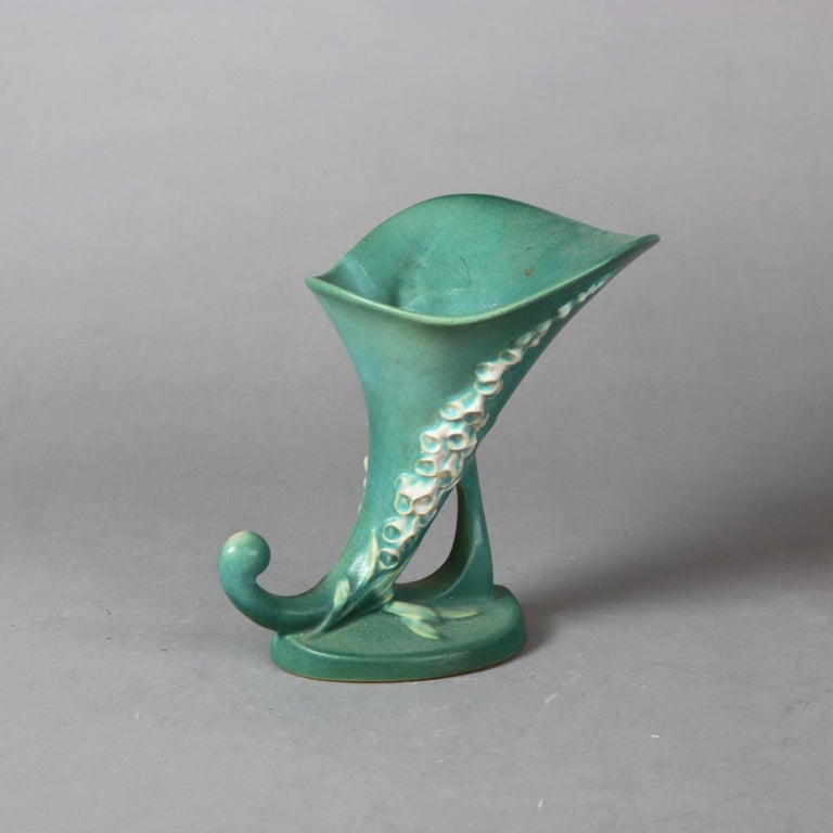 Roseville Art Pottery Green Cornucopia with Foxglove Pattern Mid 20thC