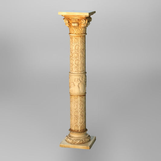 Antique Neoclassical Corinthian Style Genre Scene Sculpture Stand, Resin, C1930