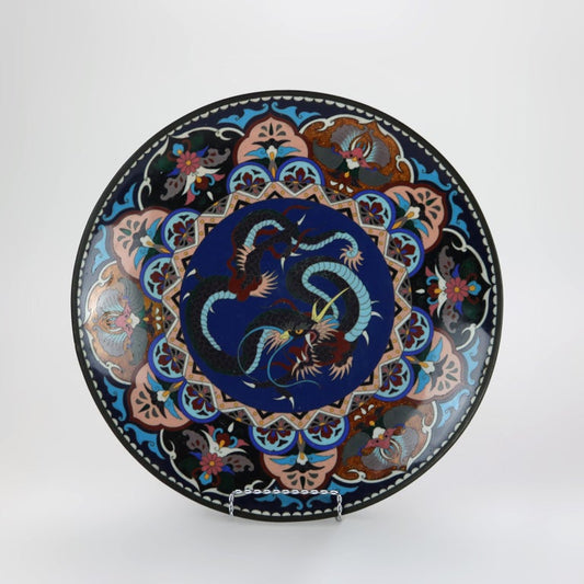 Antique Japanese Cloisonne Charger with Dragon & Floral Pattern c1920