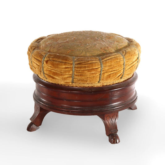 Renaissance Revival Carved Walnut Pillow Top Spittoon with Pottery Insert c1890