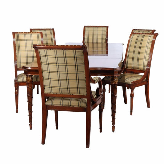 Seven Piece Karges Walnut & Burl Dining Room Set Signed 20thC