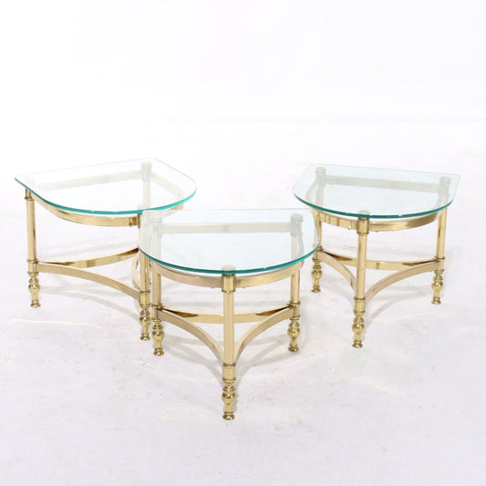 Three Vintage Hollywood Regency MCM Brass & Glass Side Tables C1960