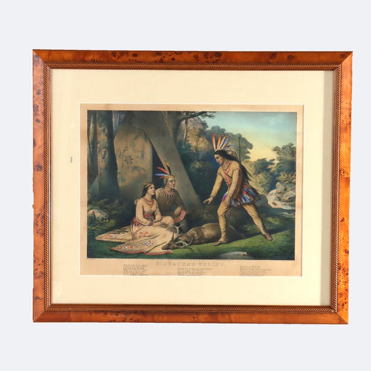 Antique Currier & Ives Hand Tinted Lithograph “Hiawatha’s Wooing” c1860