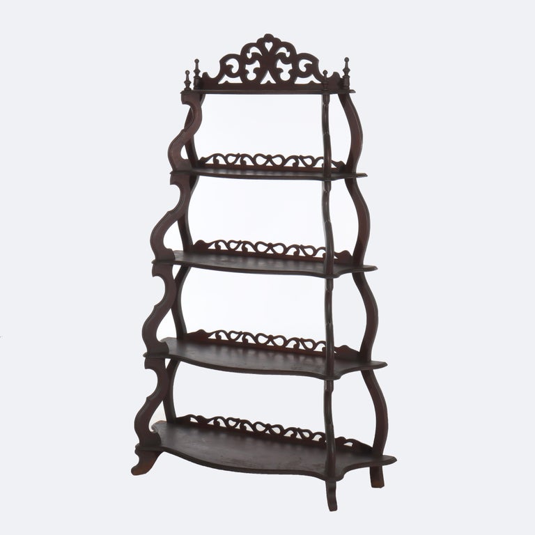 Antique Walnut 5 Shelf Etagere With Cut Out Fretwork C1890