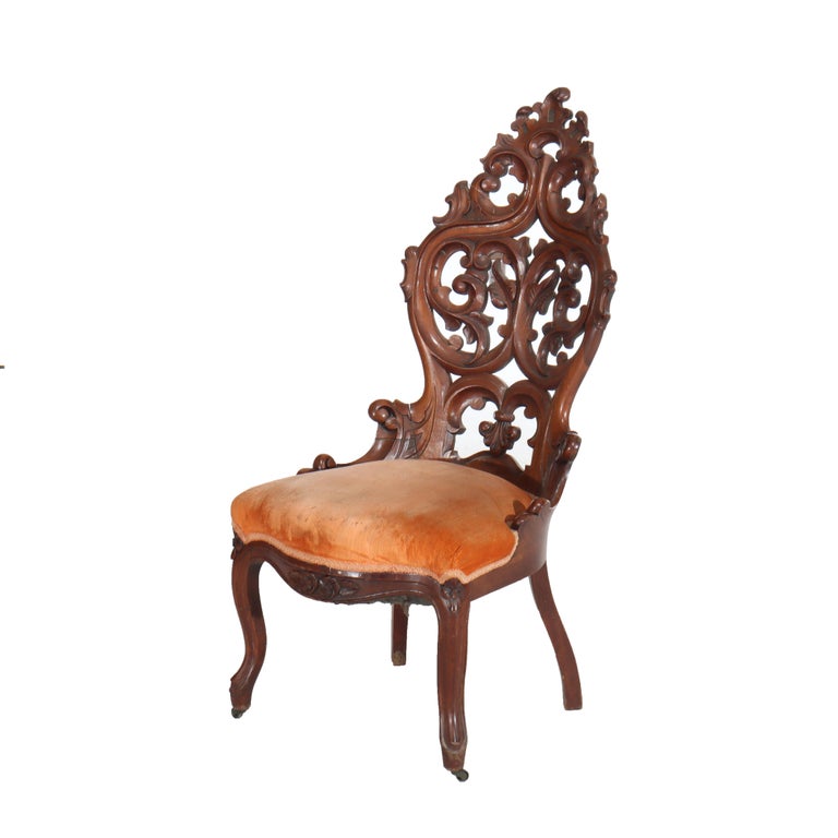 Antique Belter School Reticulated Carved Walnut Boudoir Chair c1890