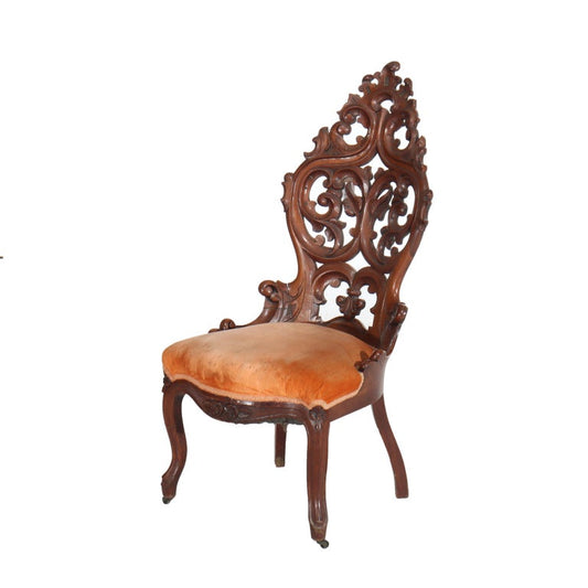 Antique Belter School Reticulated Carved Walnut Boudoir Chair c1890