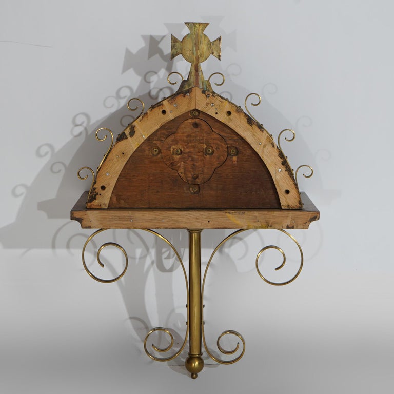 Antique Gothic Oak & Brass Communion Shelf 19thC