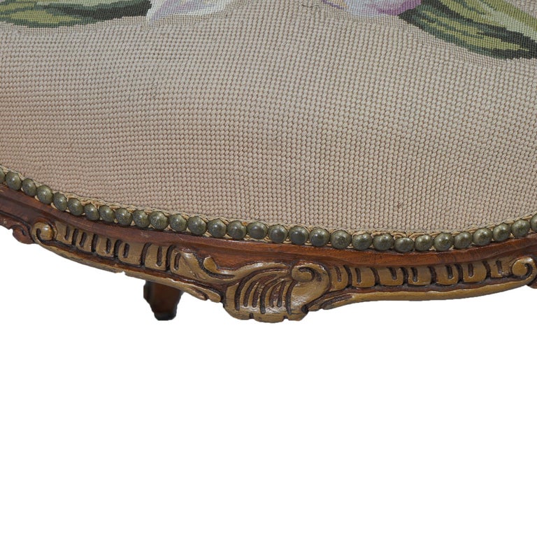 Antique French Rococo Style Parcel Gilt Mahogany, Tapestry Bergere Chair C1920