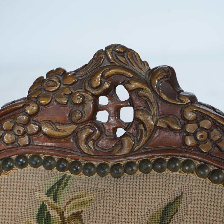 Antique French Rococo Style Parcel Gilt Mahogany, Tapestry Bergere Chair C1920