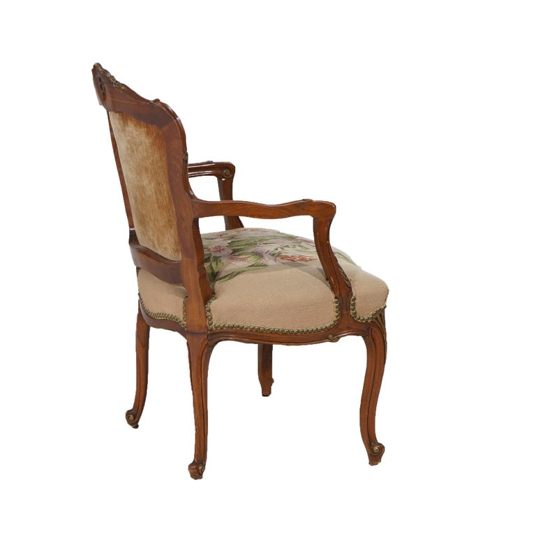 Antique French Rococo Style Parcel Gilt Mahogany, Tapestry Bergere Chair C1920