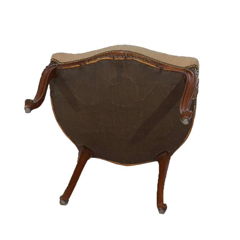 Antique French Rococo Style Parcel Gilt Mahogany, Tapestry Bergere Chair C1920