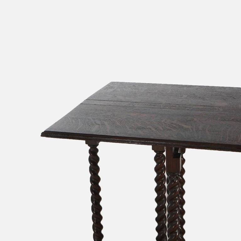 Elizabethan Oak Napkin Folding & Gate Leg Table with Rope Twist Legs C1900