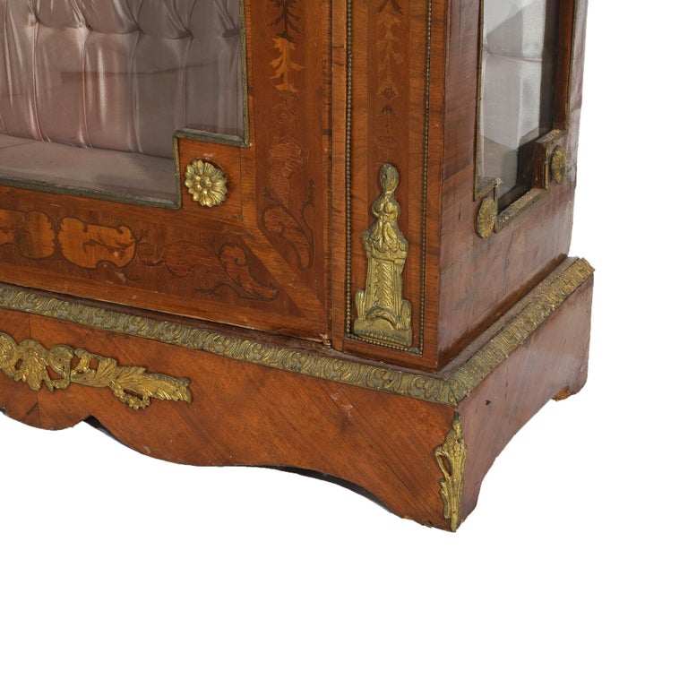 Antique French Louis XVI Style Kingwood & Ormolu Inlaid Vitrine Curio 19thC