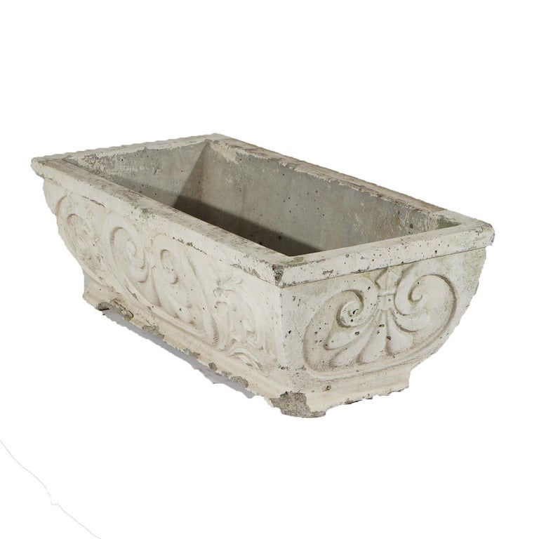 Cast Hardstone Long Garden or Patio Planter with Scroll Work in Relief 20th C