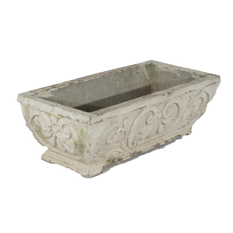 Cast Hardstone Long Garden or Patio Planter with Scroll Work in Relief 20th C
